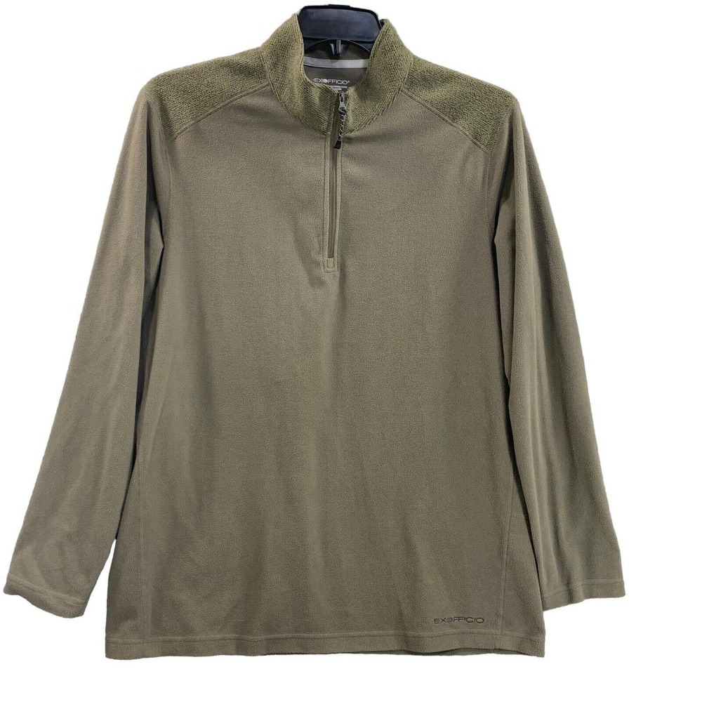 ExOfficio Fleece Sweater Mens Large 1/4 Zip Meridius Long Sleeve Pullover Brown